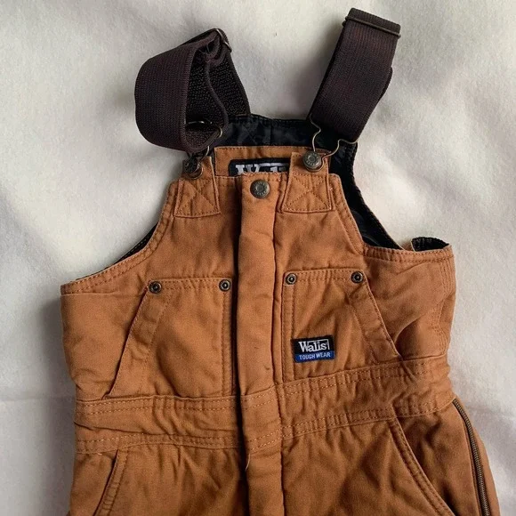 Walls Insulated Bib Overalls Canvas Youth Medium Tough Wear Brown - Picture 2 of 8
